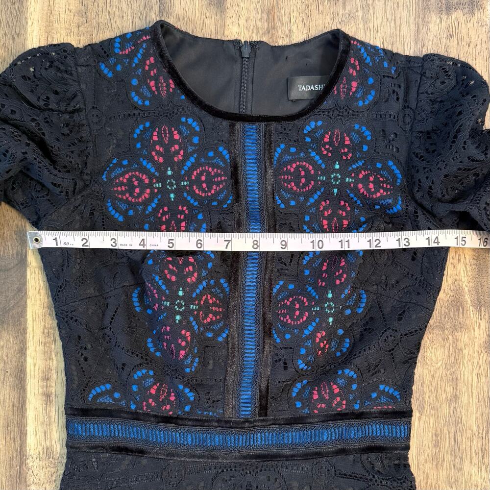 Tadashi Shoji Dress Victoire High-Low Long Sleeve Lace Black Wednesday Size 00 - Picture 4 of 10